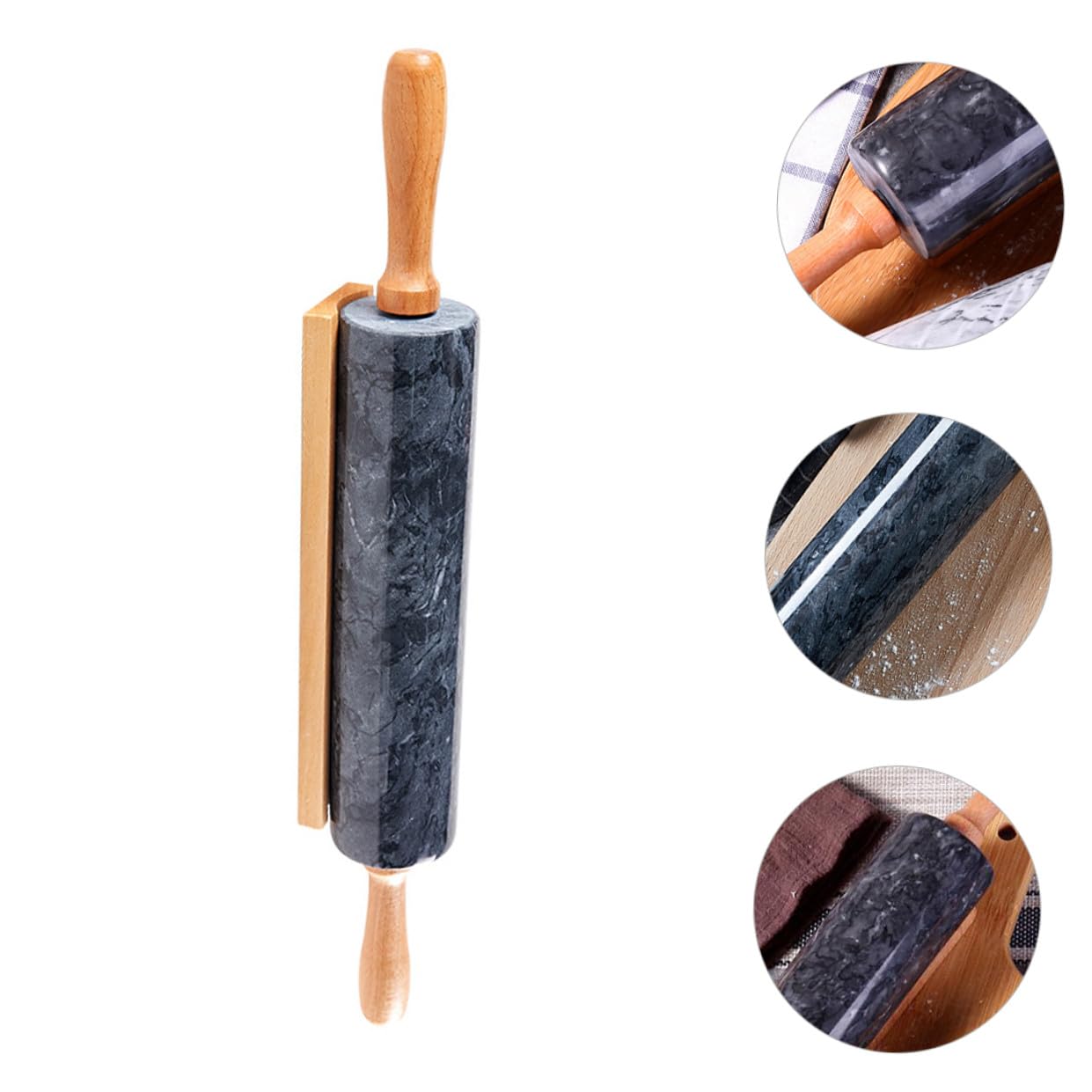 Uonlytech Nudelholz aus Marmor mit Holzgriff Praktisch für Teig und Brot 2 Materialien Leicht zu Reinigen für Küche und Backen