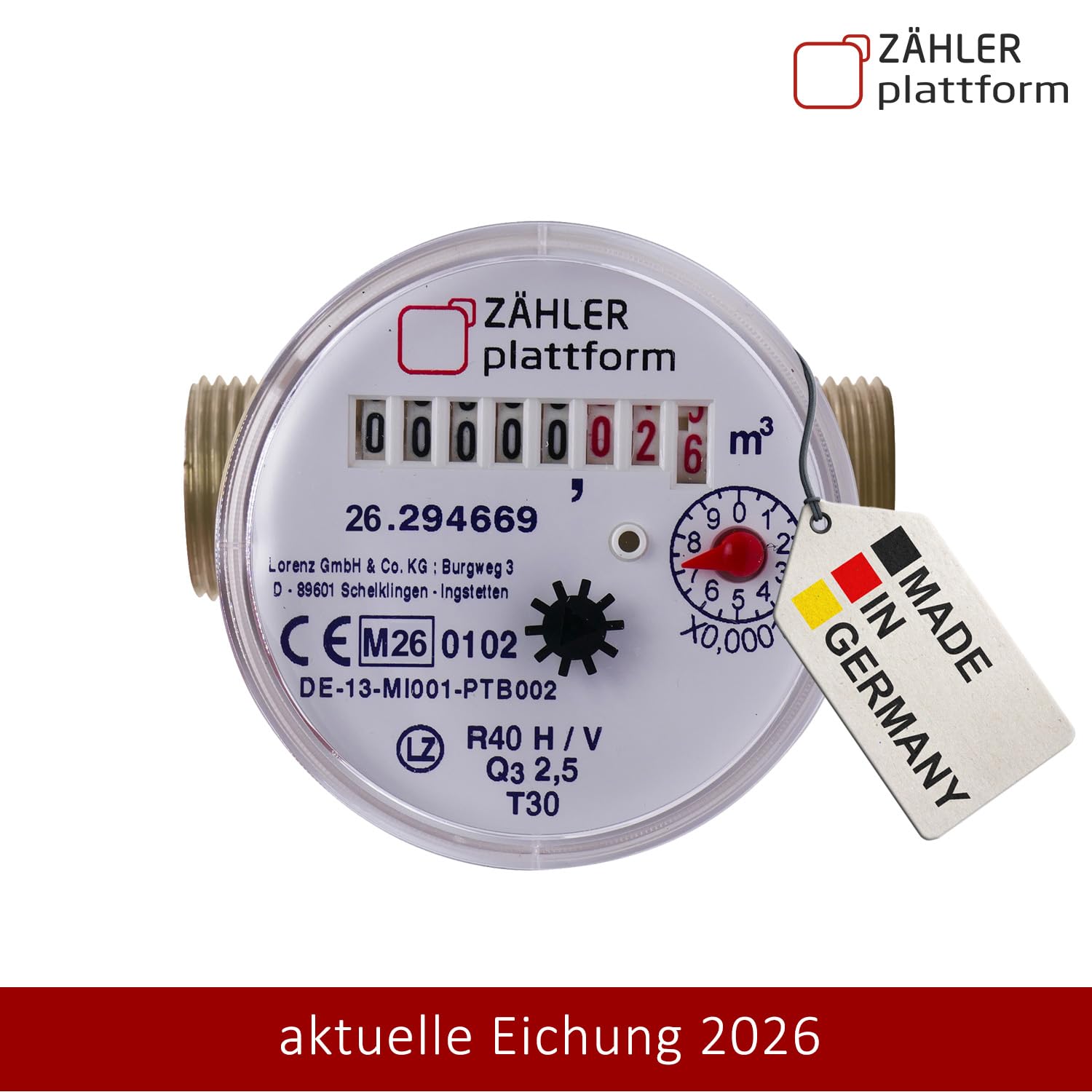 Wasserzähler 2026 Wasseruhr MADE IN GERMANY Qn 1,5 BL 80 mm 3/4 Zoll…