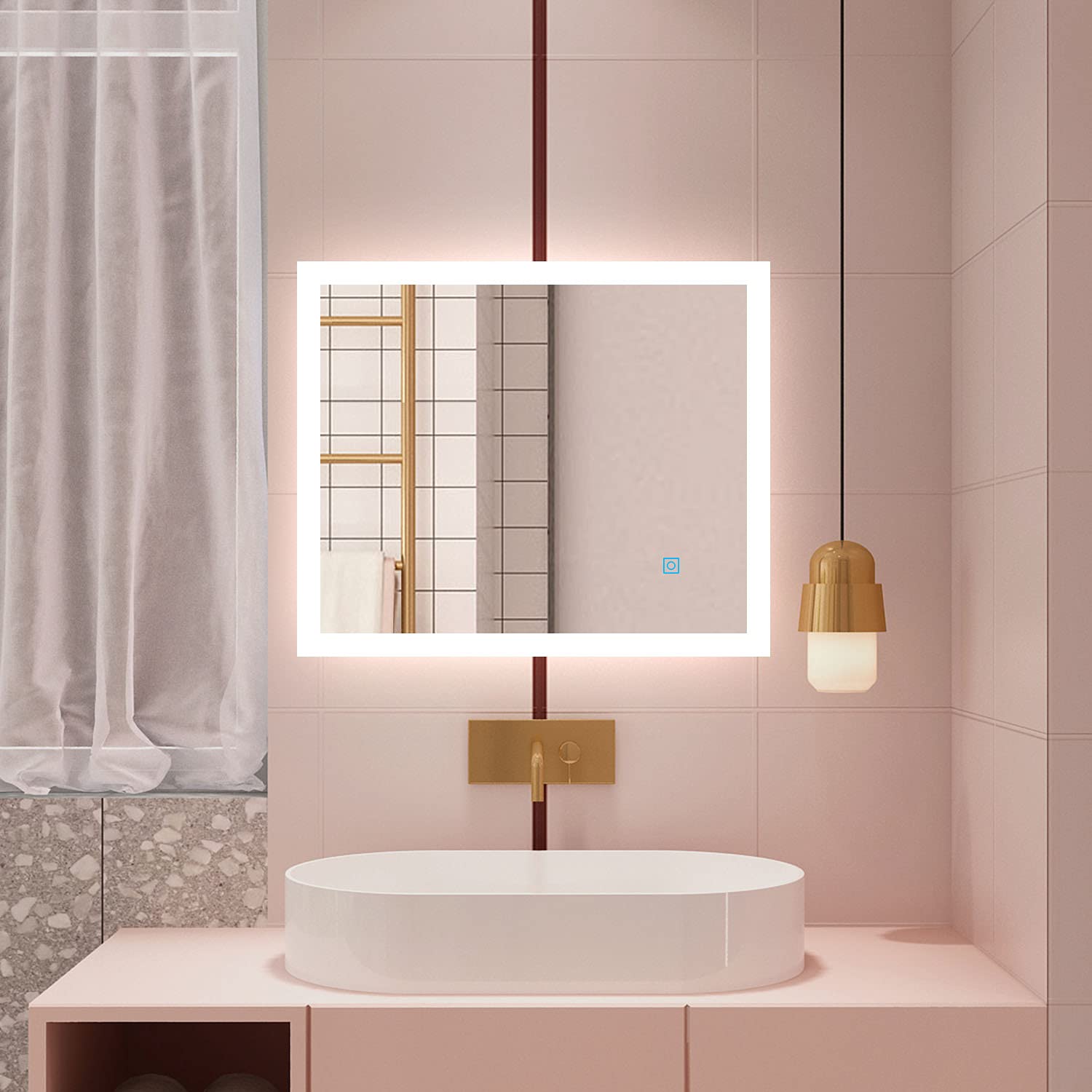 Huiyang Connected Bathroom Mirror, Anti-Fog Mirror 60 x 50 cm, Cool White (6000 K) + Dummy Switch, Vertical or Horizontal LED Mirror