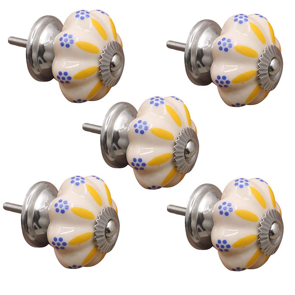 5 Pomelli Rotondi in Ceramica Dipinti a Mano Fai-da-Te - Pomelli per Porte in Ceramica - Maniglie per Cassetti per Armadi - Pomelli per Mobili per Bambini per Bambini Decorativi (Stile 2)
