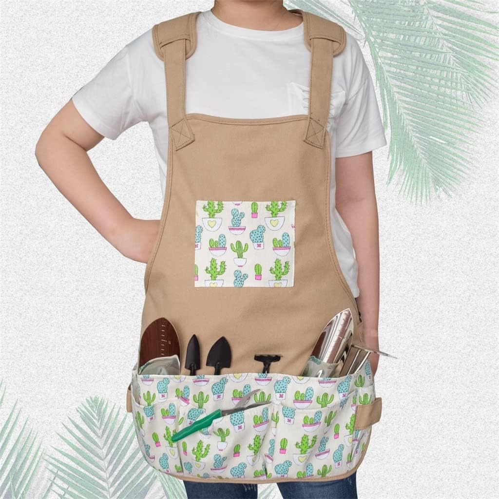 Apron,Canvas Apron Home Kitchen Garden Storage Tools Multi Pocket Outdoor BBQ Multipurpose (Color : Khaki, Size : 58x60cm)
