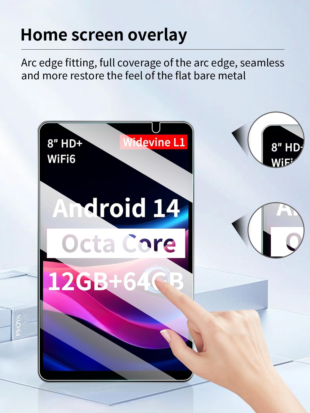 Protector de pantalla para tabletas Topsand M8 Android 14 de 8 pulgadas, procesador Octa-Core 2024, dureza 9H antiarañazos, sensible al tacto, bordes redondeados 2.5D, sin burbujas, fácil de instalar, 4