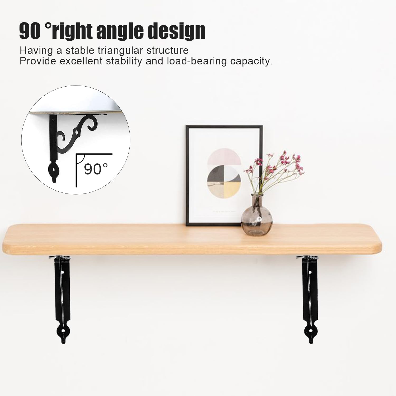 Wall Bracket, Metal Wall Bracket, Shelf Bracket, Black, 90 Degree Angle Shelf Brackets, Triangular Angle Bracket - Image 4