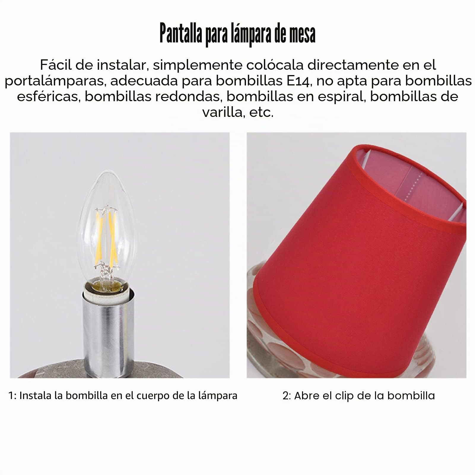 2 Uds., Lámpara De Interior, Pantalla De Mesa, Pantalla De Tela, Pantalla De Luz E14, Cubierta De Lámpara De Tela, Decoración Del Hogar Para Candelabros E14, Lámparas De Mesa Y Lámparas De Pie(Rojo)