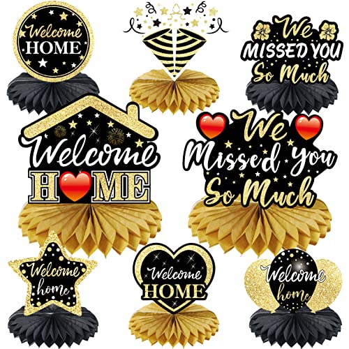Welcome Home Decorations, 8pcs We Missed You So Much Table Honeycomb Centerpiece Decor, Welcome Back Home Family Party Supplies, Patriotic Military Homecoming Deployment Returning Back Sign