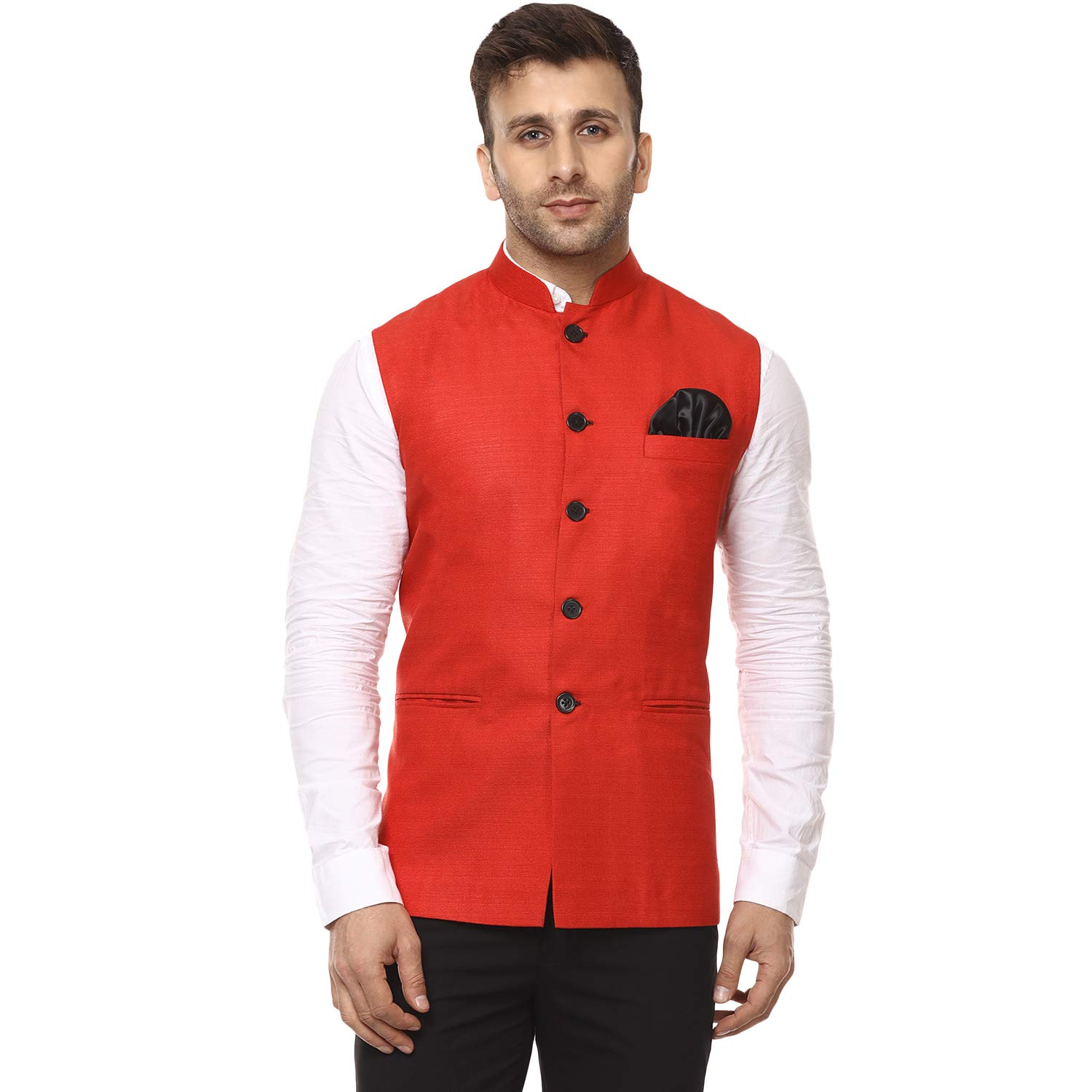 Plain Chinese Collar Sleeveless Cotton Poly Nehru Jacket-image-44