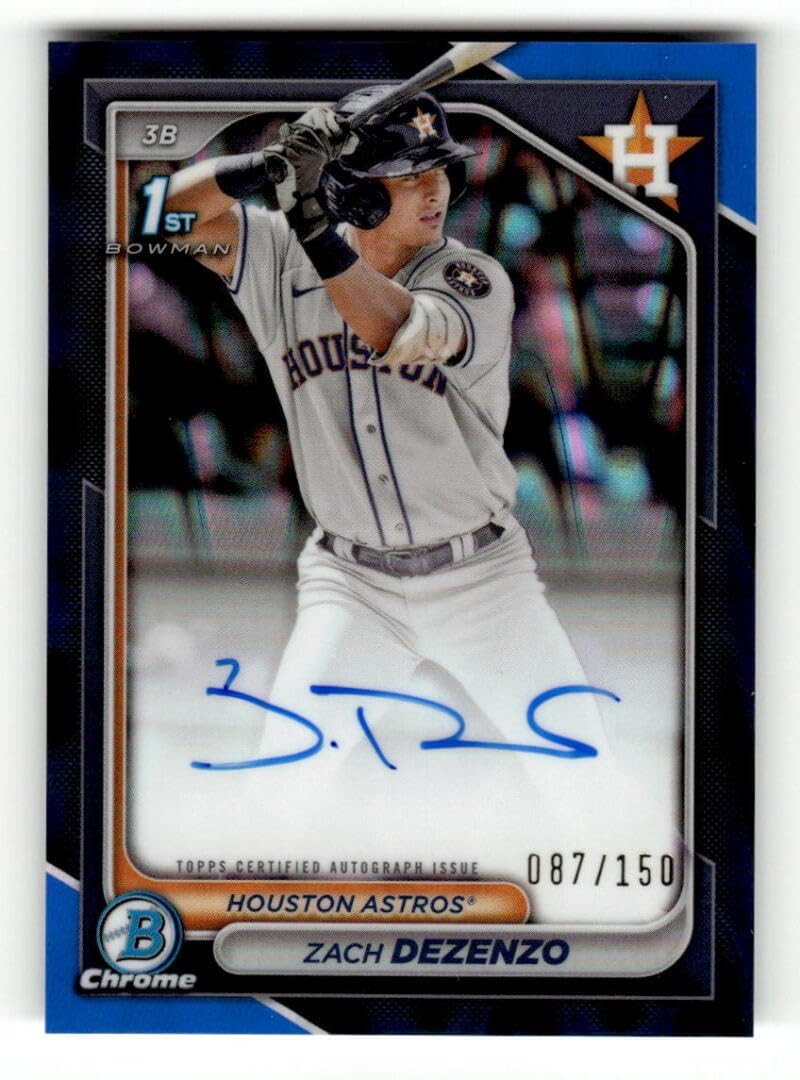 2024 Bowman Chrome Prospect Autograph Blue Raywave Refractor #CPA-ZD Zach Dezenzo RC AUTO 87/150 Houston Astros MLB Baseball Trading Card