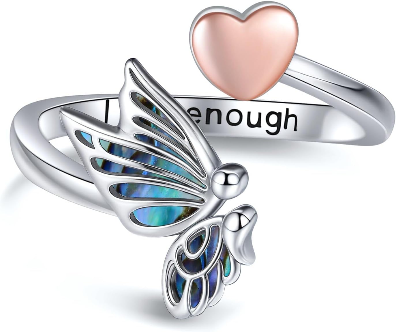 Semicolon Butterfly Ring Sterling Silver Adjustable I am Enough Ring Self Love Gifts for Women
