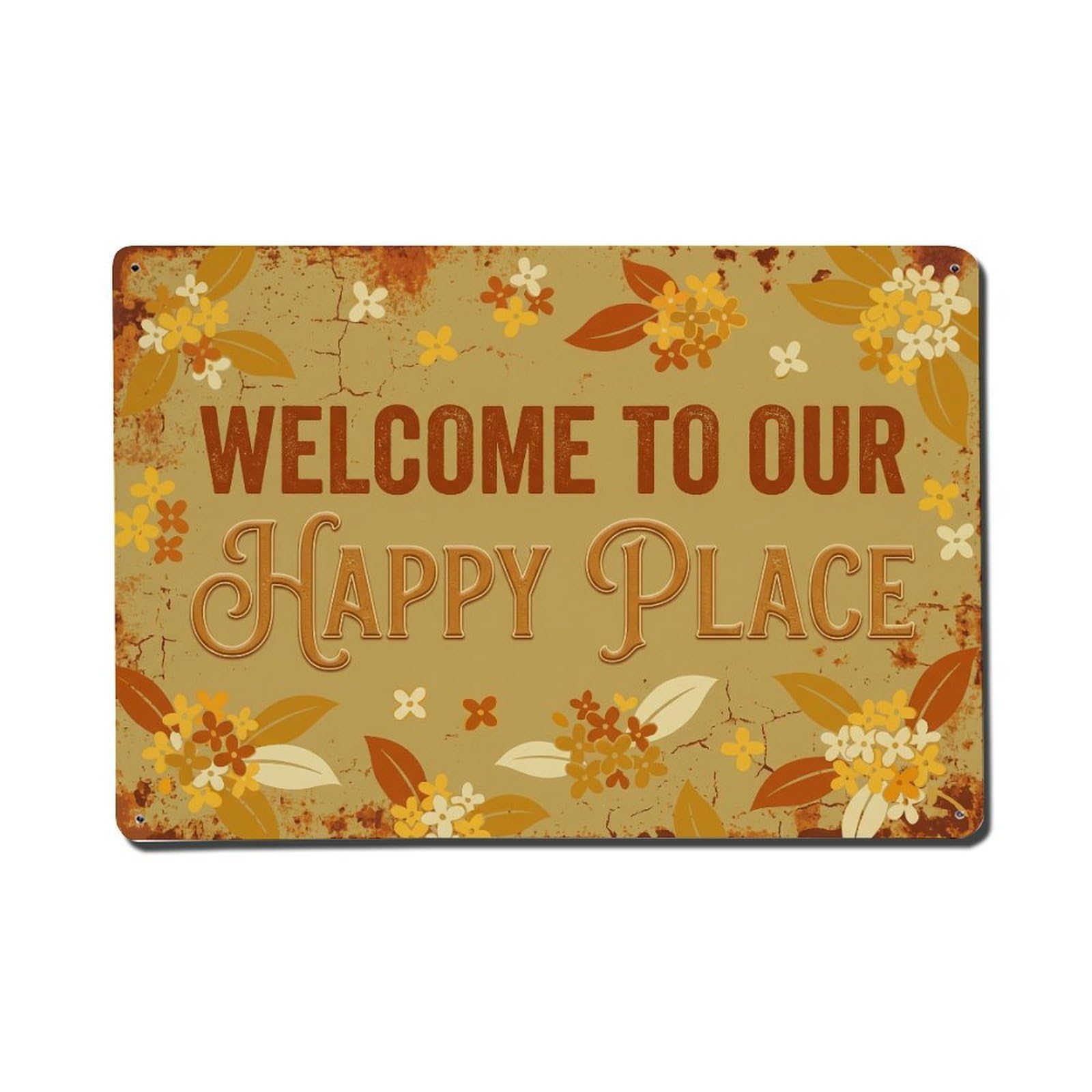 Fqnyr Style Welcome To Our Happy Place Osmanthus Lane Metal Tin Sign Plaque Wall Decor For Cafe, Club Bar, Office, Home Garden Metal Poster 8X12inch