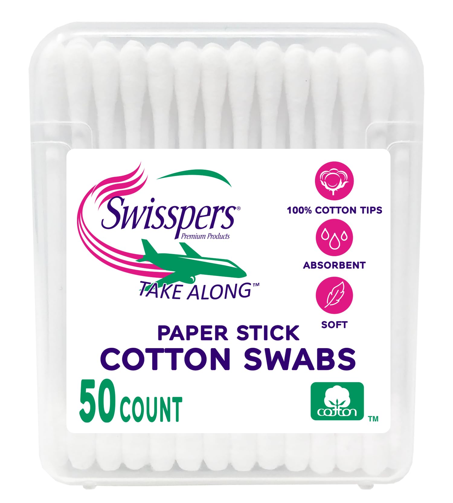 Amazon.com : Swisspers Take Along Cotton Swabs, 100% Cotton Double