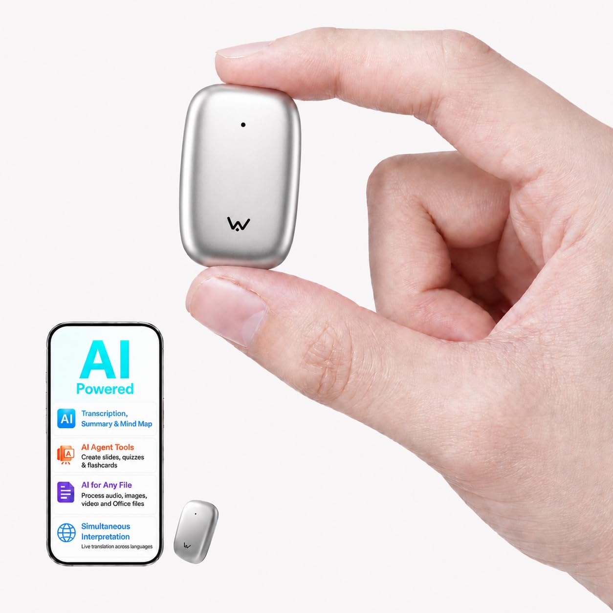 WaveNote TAG AI Voice Recorder - Speech-to-Text Transkription & Zusammenfassung, 42 Stunden lange Aufnahme, Echtzeit-Übersetzung, ideal für Geschäftstreffen, Vorträge, Interviews, 40-Tage-Standby