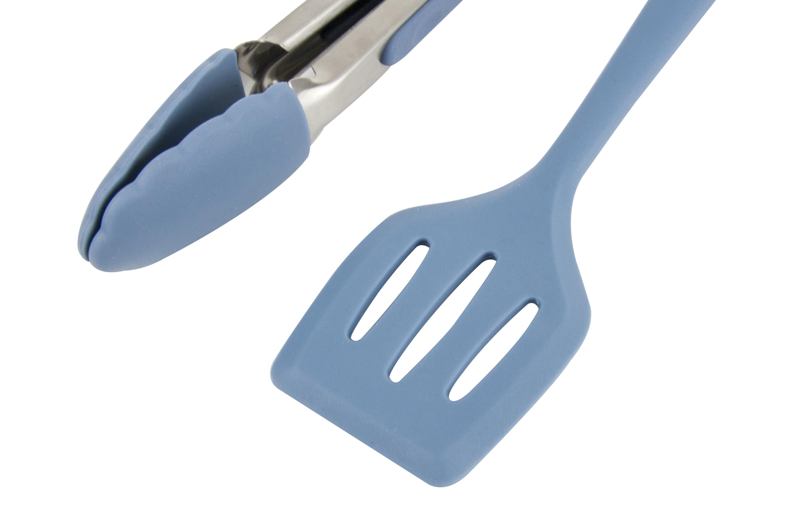 Wiltshire Silicone Mini Kitchen Tongs & Turner, Set of 2, Serving Spatula & Cooking Tongs, Salad BBQ Tongs Stainless Steel, Fish Slice, Heat-Resistant Utensil, Non-Stick, Non-Scratch, Petrol Blue - Image 3