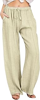 Linen Pants Women 2025 Summer Beach Lounge Palazzo Trousers Loose Elastic Plus Size Drawstring with Pockets Pants