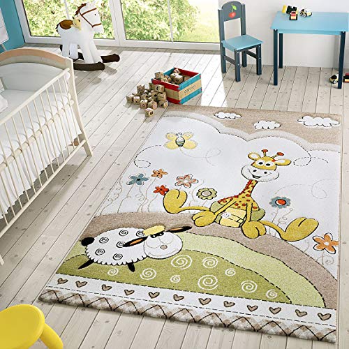 T&T Design Alfombra Infantil De Juego Moderna Jirafa Flores Tonos Past