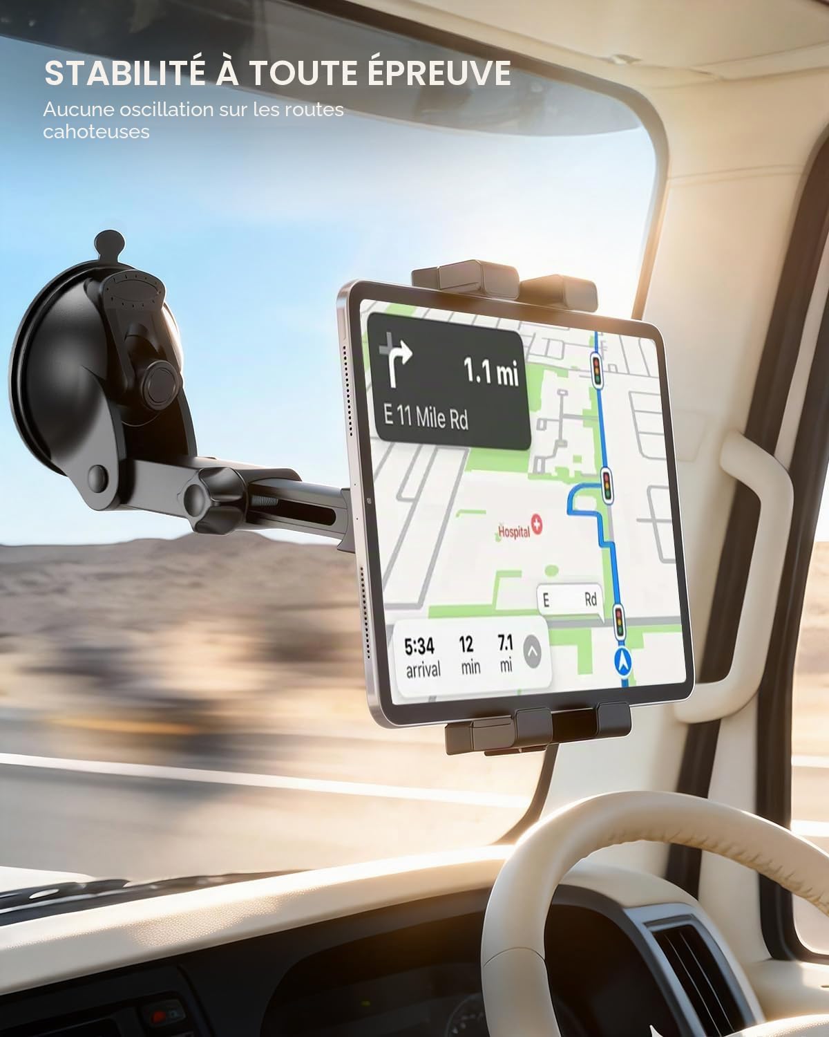 OHLPRO Support Tablette Voiture Tableau de Bord Pare-Brise, Ventouse Puissante Camion avec Bras Long Extensible, Support iPad Auto pour 5-17" Appareils iPad Pro 12.9 Air Mini, Galaxy Tab