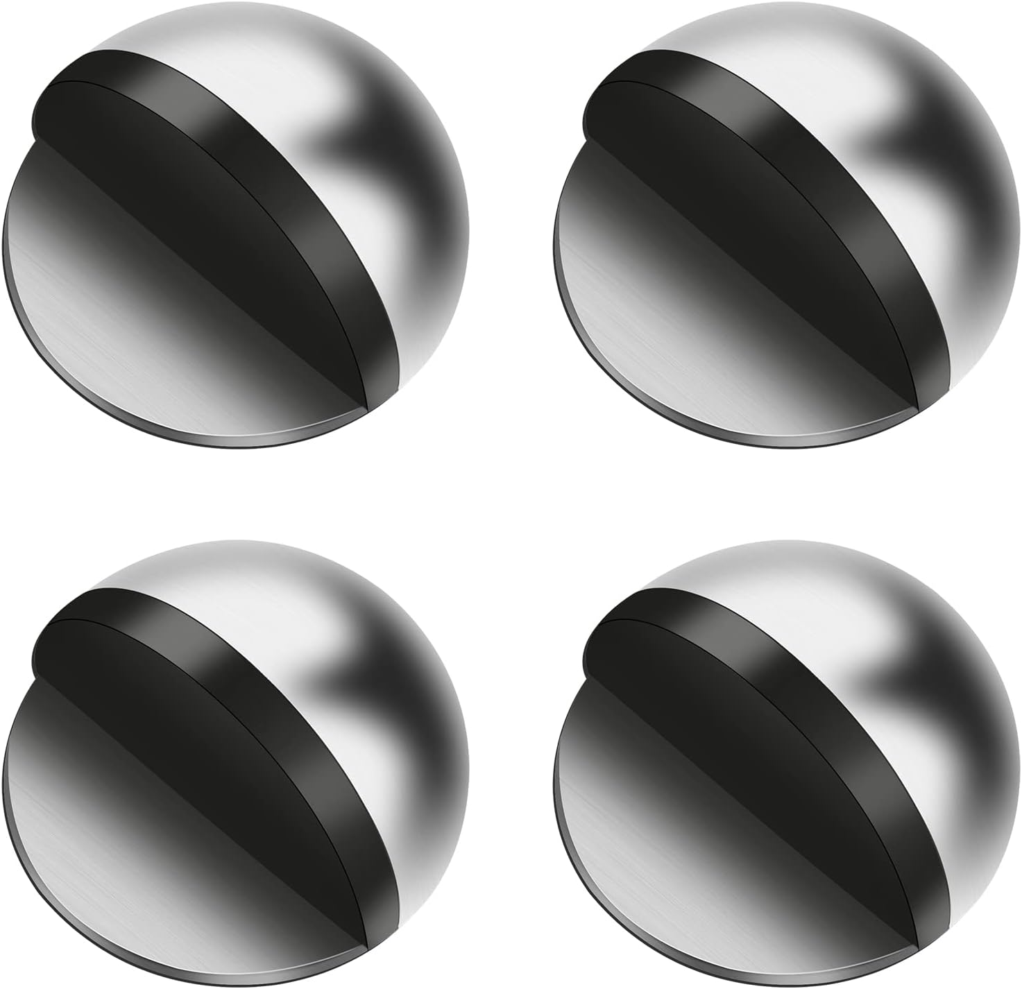 HuaJiao 4Pcs Self Adhesive Floor Door Stoppers, Polished Oval Door Stopper Floor Mounted Half Moon Doorstop Wall Protector Door Stop with Glues for Hard Floor Glass, Silver