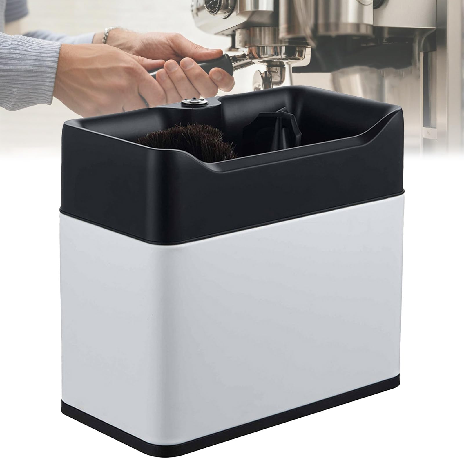 Cepillo portafiltro para espresso con soporte y bandeja de café molido, limpiador perfecto para portafiltros de 58 mm, ideal para uso doméstico y comercial