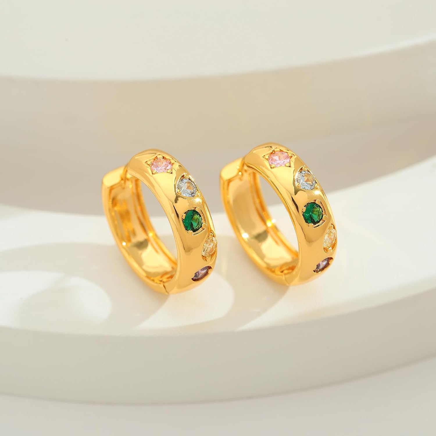 LILIE&WHITE Gold Hoop Earrings For Women With Multicolor Zircon Chunky Statement Earrings Trendy Gold Earring Fashion Chunky Hoop Earring Jewelry Gift - Image 4