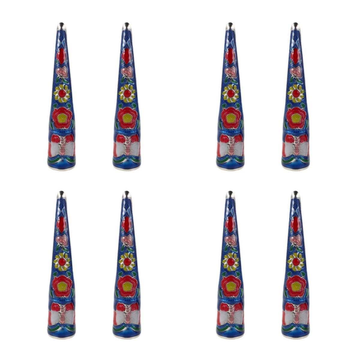 Tofficu 8 Pezzi Set Unghie Finte Stile Palazzo in Lega Blu, Facili da Applicare e Rimuovere, Protezione Unghie Naturali per Mascherate e Danza Cosplay