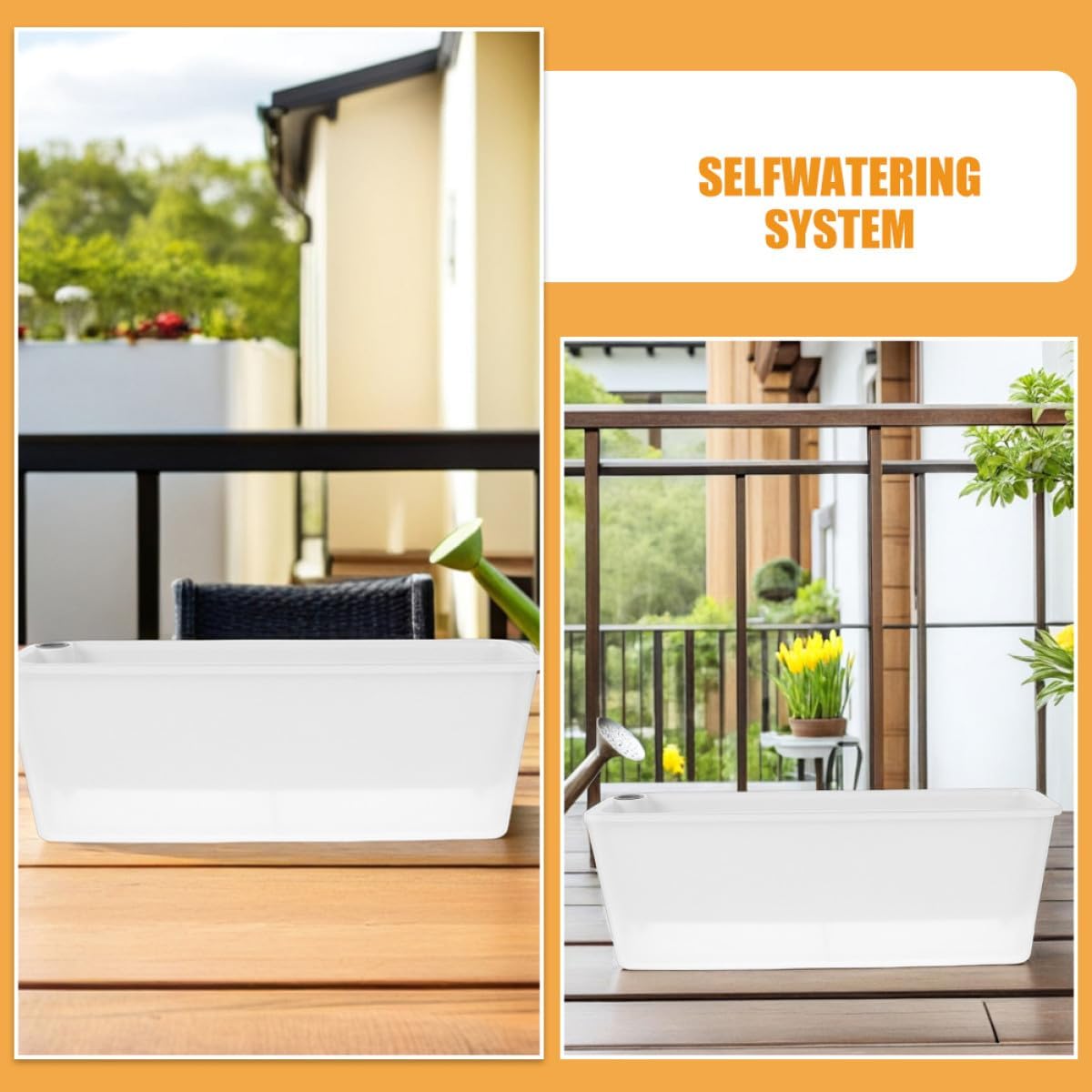 2pcs Rectangular Self-Watering Plastic Planter Boxes for Indoor and Outdoor Garden Balcony, Narrow Window Box Vegetable and Herb Growing Containers with Water Reservoir