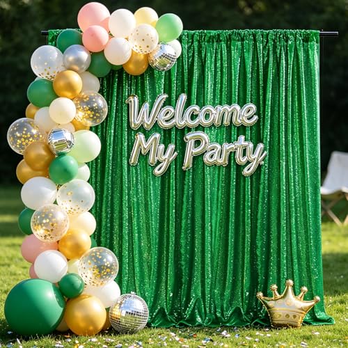 Image of Green Sequin Backdrop Curtain Drapes Wall Backdrop Party Decoration 10x10FT