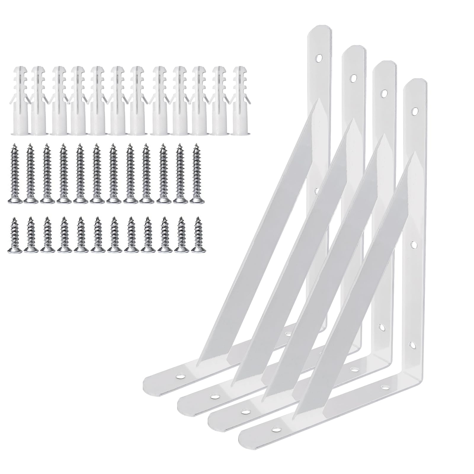 Heavy Duty Shelf Brackets Wall Mount Steel Bracket Wall Brackets for Shelves (White, 20 x 12 Inch-2 Pairs)