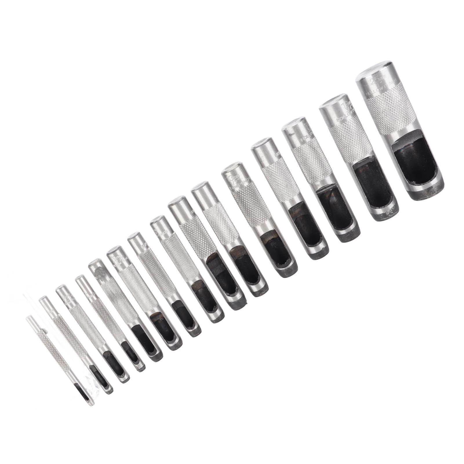 Jiawu Perforadora de Cuero de Acero Al Carbono, 15 Tamaños Perforadora de Acero Al Carbono de Fuerte Penetración, Manual con Juego de 15 Piezas para Cinturones de Cuero y Manualidades