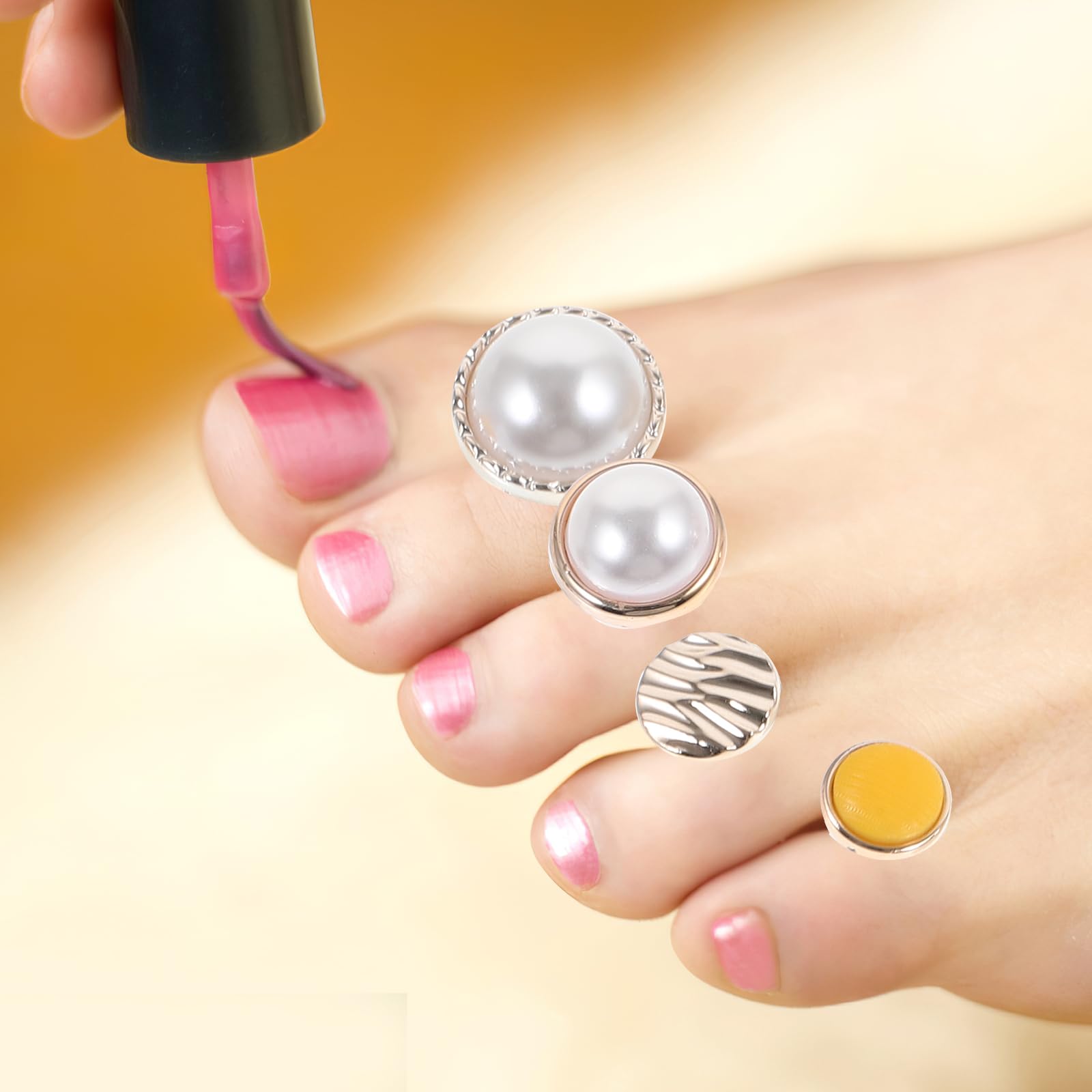 NOLITOY 16 Pcs Pearl Pedicure Toe Separators, Silicone Nail Salon Toes Stretchers Polish Guards Reusable Toe Dividers for Nail Polish Application