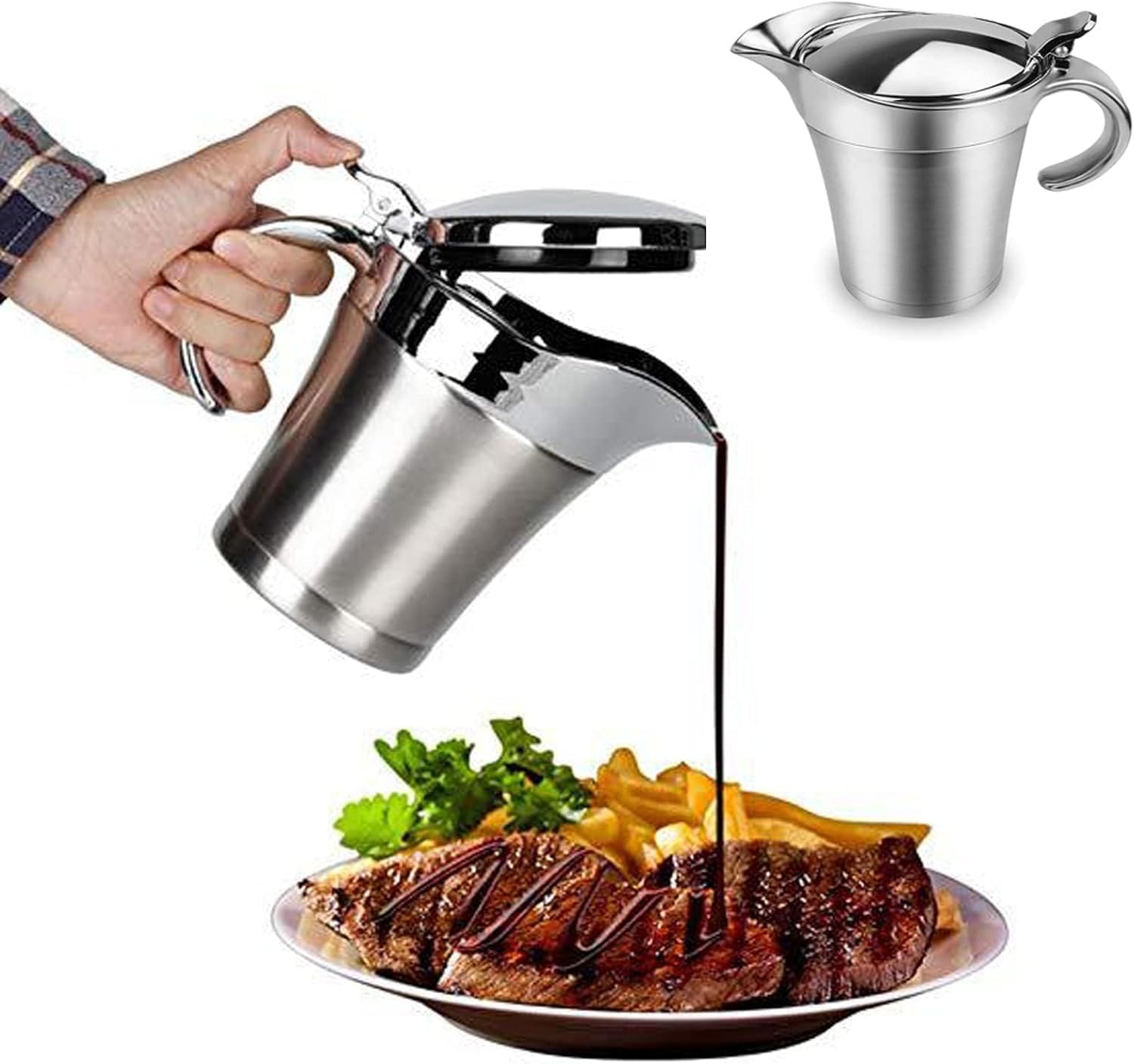 Salsiera Termica In Acciaio Inox 304 Con Coperchio Ribaltabile – 500/750 Ml – Mantiene Caldo, Per Salse, Panna E Dessert