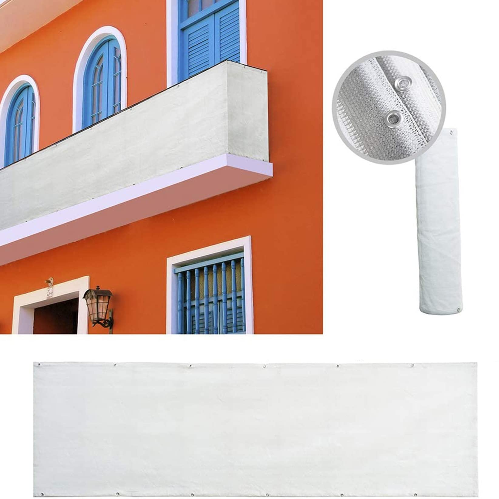 Abri de Balcon 0,8 x 5,5 m, résistant aux intempéries, Distributeur d'ombre pour Jardin extérieur, en Polyester Blanc ventilé