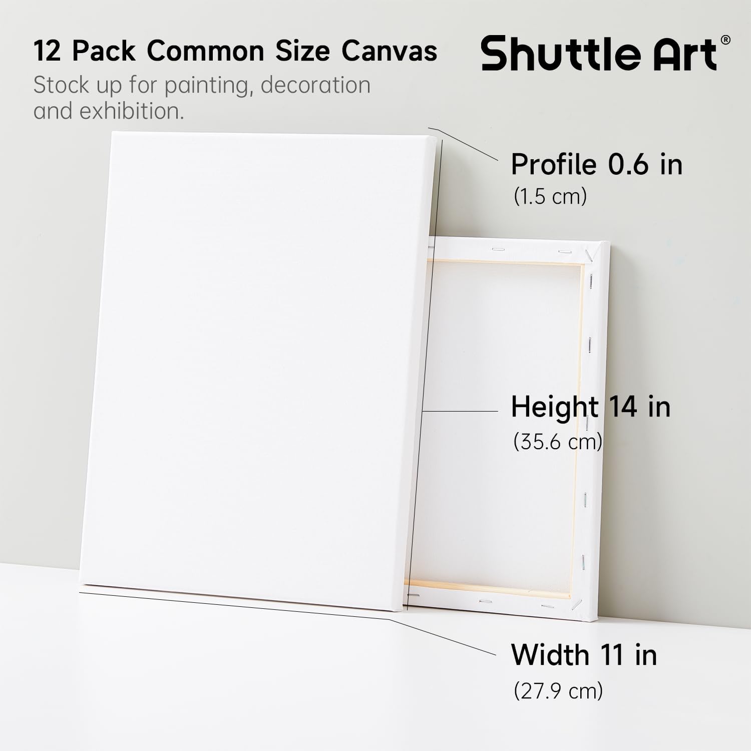 Shuttle Art Canvas for Painting, 12-Pack 11x14 Inch Stretched Canvas, 100% Cotton, Primed White Premium Blank Canvases, Ideal Art Supplies for Beginners Artists Acrylic Oil Acrylic Pouring - Image 2