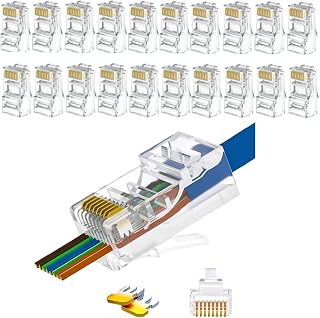 EZYUMM RJ45 패스 스루 커넥터, Cat 5 Cat 6 커넥터, 솔리드/스트랜디드 UTP 네트워크 케이블용 금 도금 8P8C 모듈러 플러그 20팩