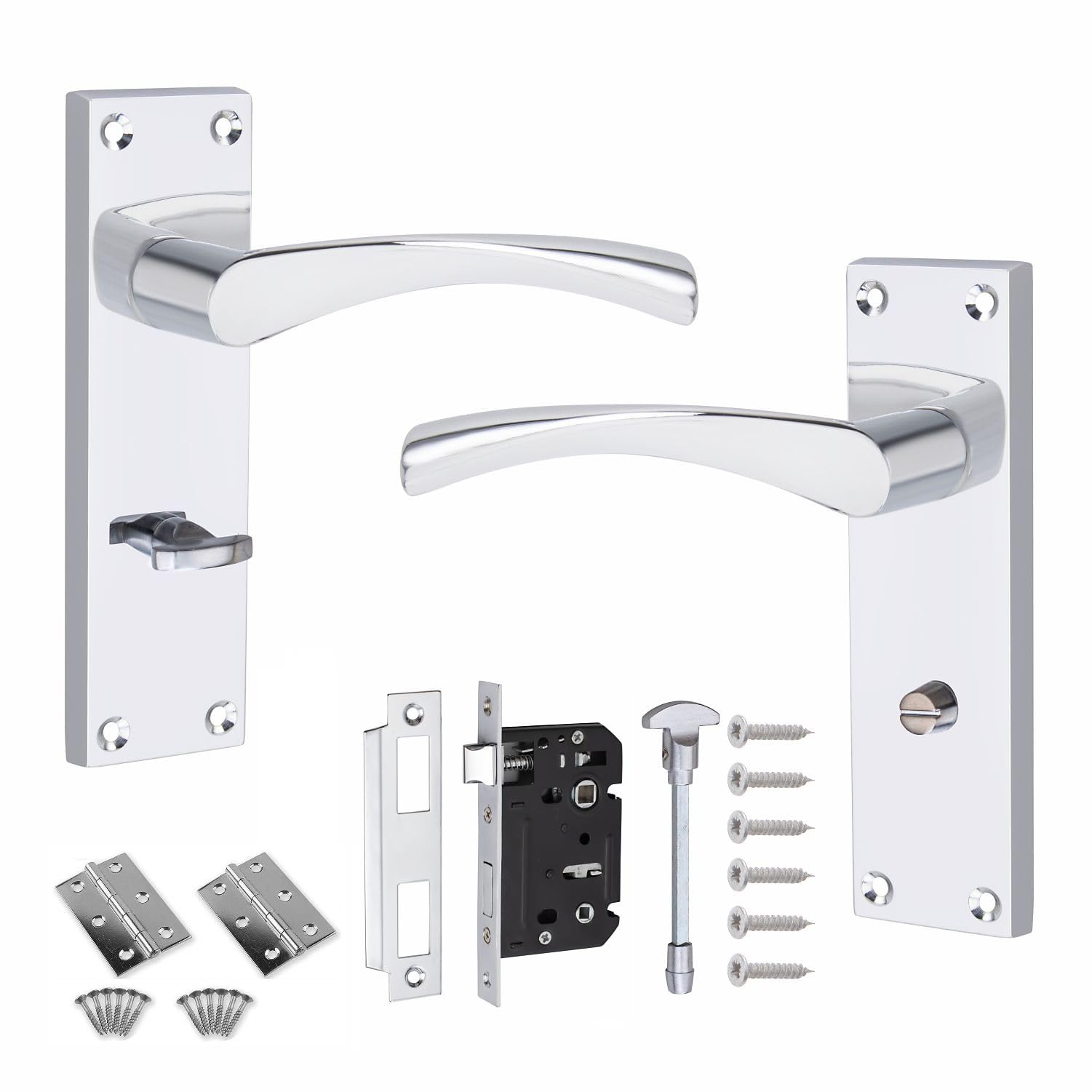 Golden Grace Polished Chrome Victorian Scroll Astrid Door Handles In Bathroom Wc Toilet Complete With (Gg) Bathroom Mortise Lock & 1 Pair Of 3" Standard Butt Hinges