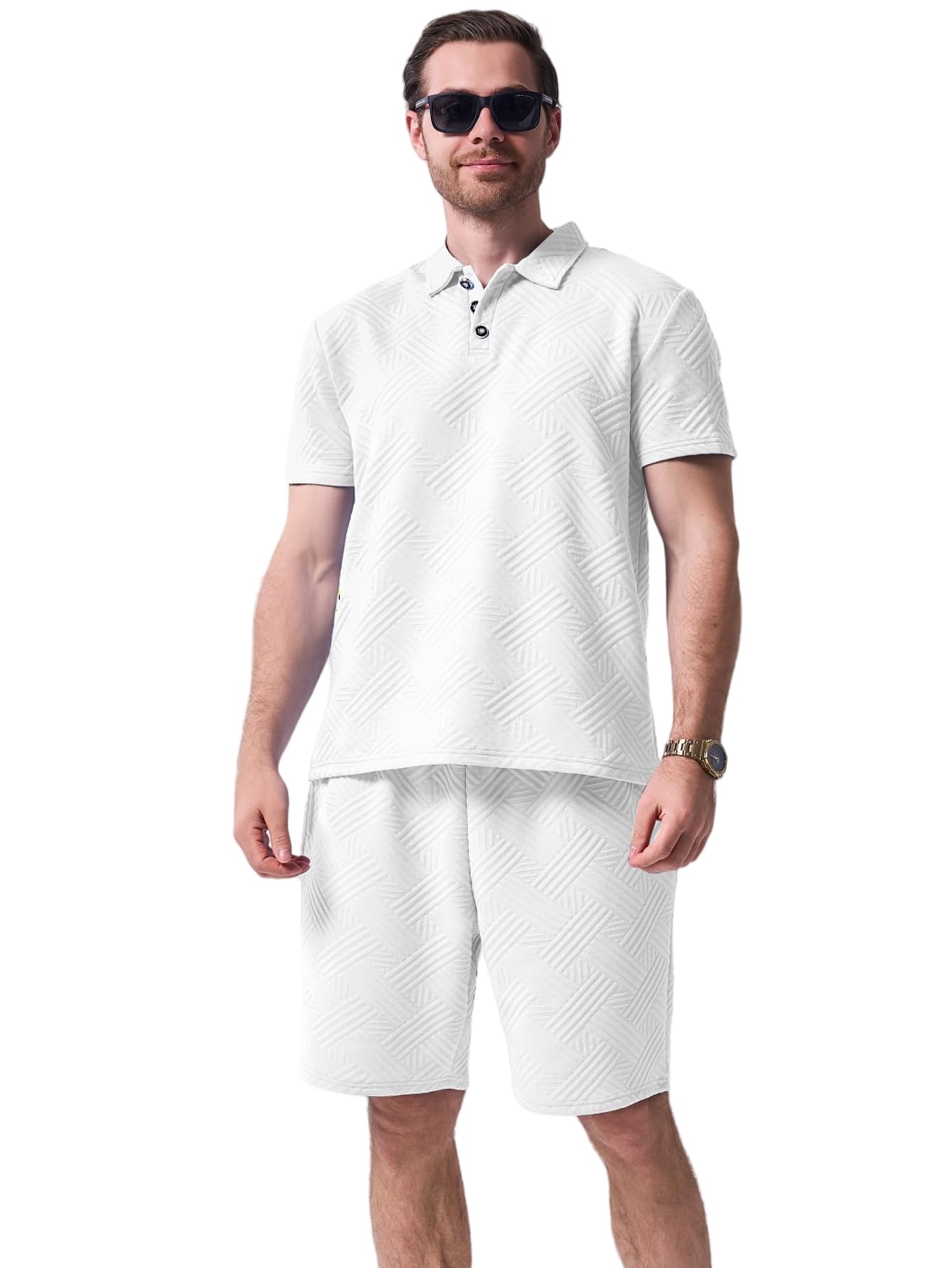 DONYKARRY 2-Teilige Herren Trainingsanzug Outfit Set Zweiteiler Shorts Mit Kurzen Ärmeln Anzüge Jogginganzüge Sommer
