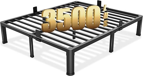 Miniatura 35 de Base de cama de tamaño matrimonial de 18 pulgadas con patas de esquina redondas, tapón deslizante de colchón, plataforma de metal resistente de 3500
