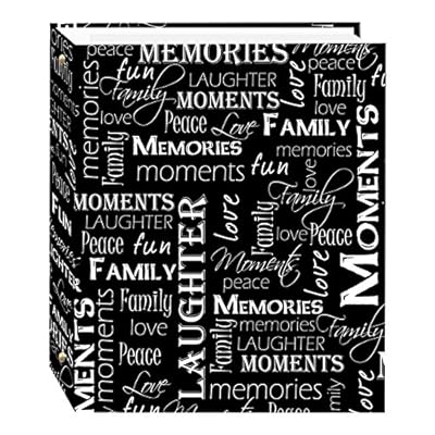 Magnetic Self-Stick 3-Ring Photo Album 100 Pages (50 Sheets), Black & White Words Design