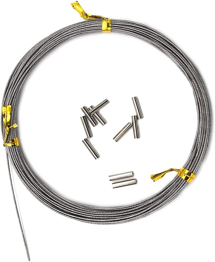 5LB-280LB 7 Strands Stainless Steel Wire Leader Nylon Coated-32.8ft Fishing Leader with 10pcs Crimp Sleeves