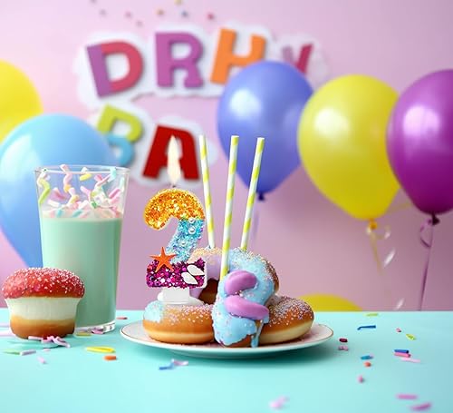 Miniatura 3 de Velas de cumpleaños número 2, velas de cumpleaños azules y moradas 2 para fiestas temáticas de sirena y bajo el mar