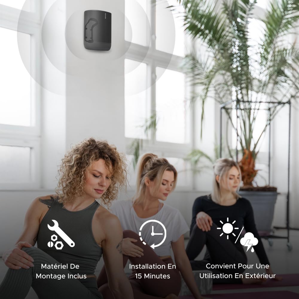 Move Support mural pour enceinte, résistant aux intempéries, Compatible avec Sonos Move version 1 et 2, avec accessoires de montage inclus, Noir