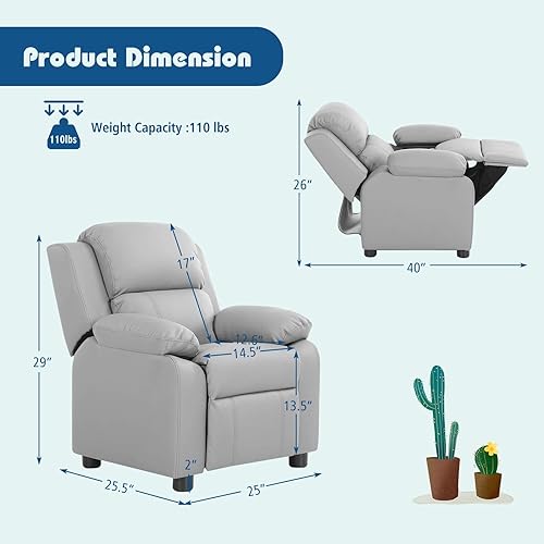 Miniatura 2 de ReunionG Sofá reclinable para niños, sillón de cuero para niños con reposapiés, reposacabezas, silla reclinable de juegos para sala de estar,
