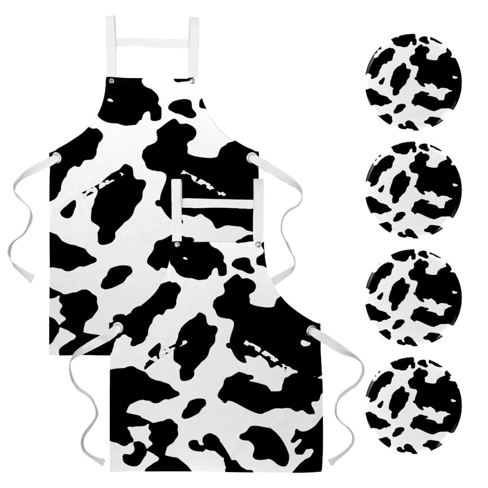 Lot de 2 tabliers multicolores avec 4 broches et imprimé vache original - 7