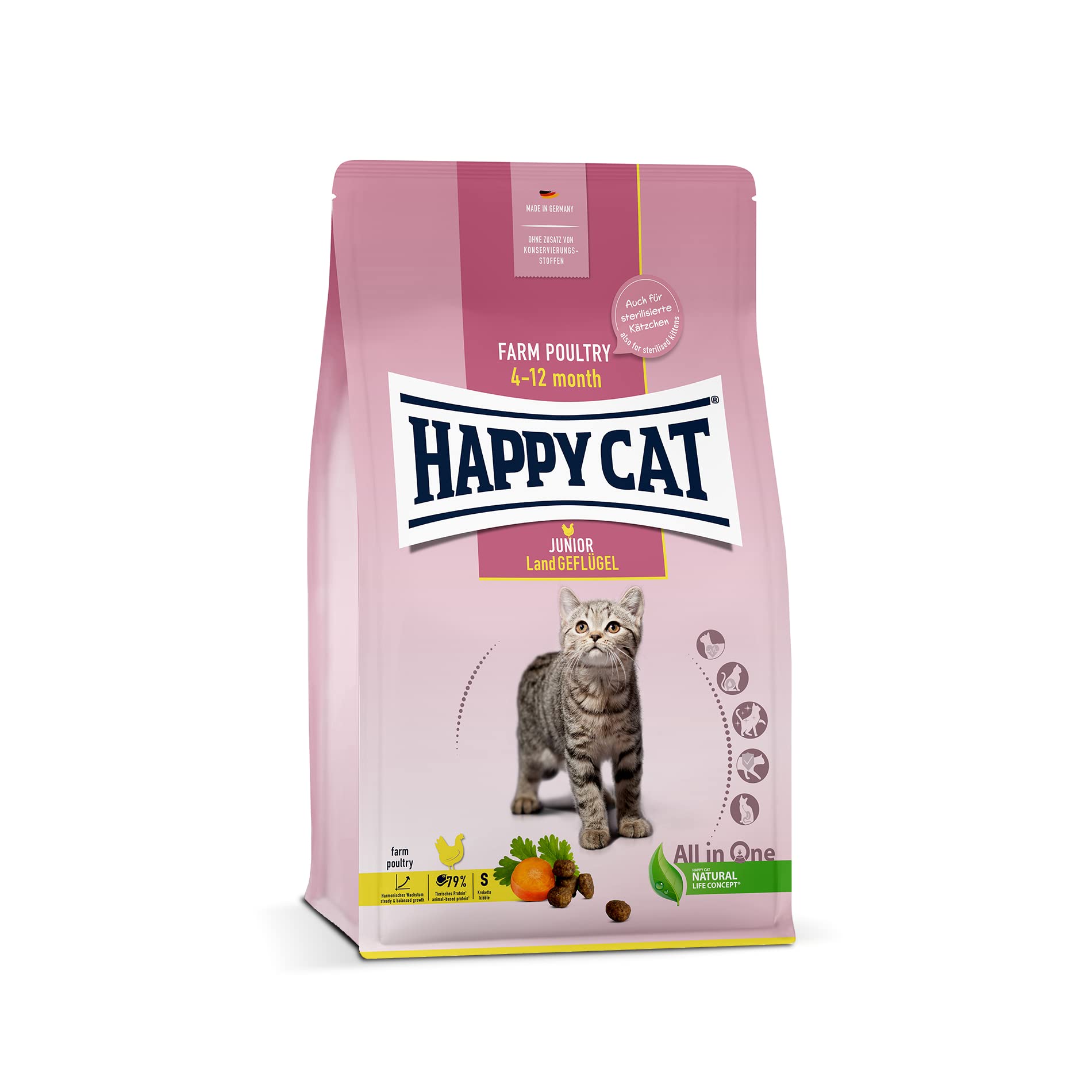 Happy Cat 70539 Young Junior Land Dry Cat Food for Young Cats from 4th Month - 1.3 kg