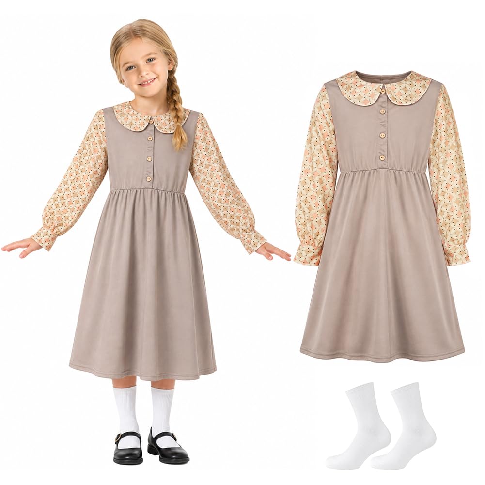 AOOWU Victorian Costume Girl, Victorian Village Medieval Dress for Age 4-12