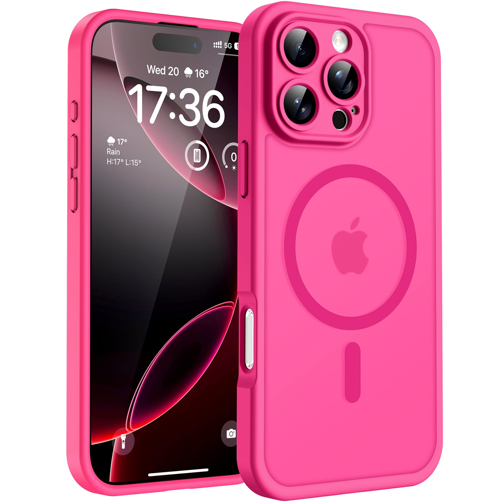 TOCOL Cover Magnetica per iPhone 16 Pro Max 6,9 Pollic, Compatibile con MagSafe, Protezione Fotocamera Integrata, Custodia Antiurto Traslucida Opaca, Rosa Caldo