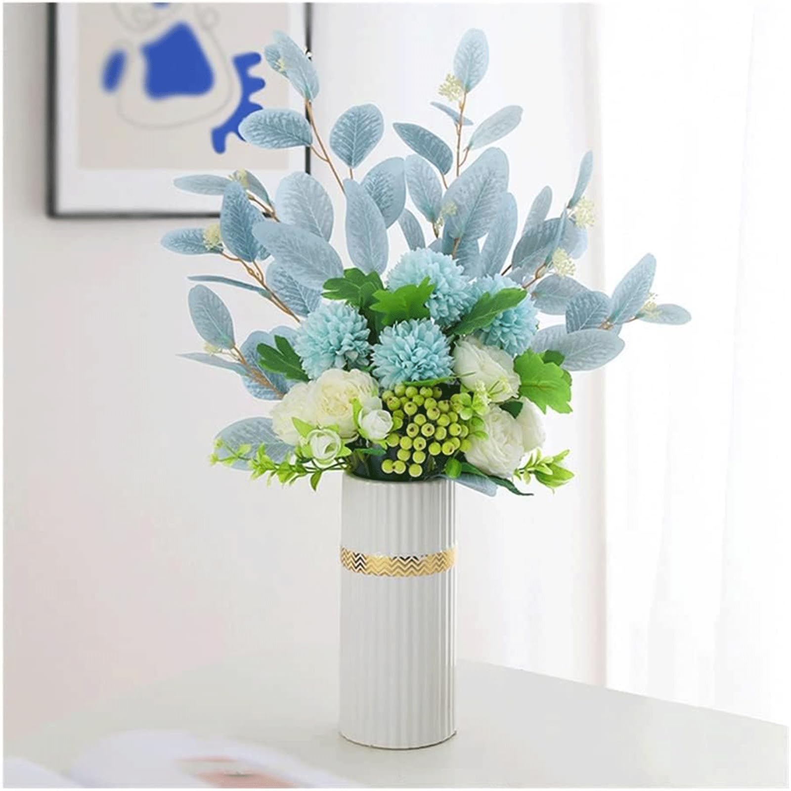 XDLEDMKIZ Artificial Peony Flower Artificial Flowers Bouquet Realistic Fake Floral Potted Plant Flower Arrangement Office Decoration