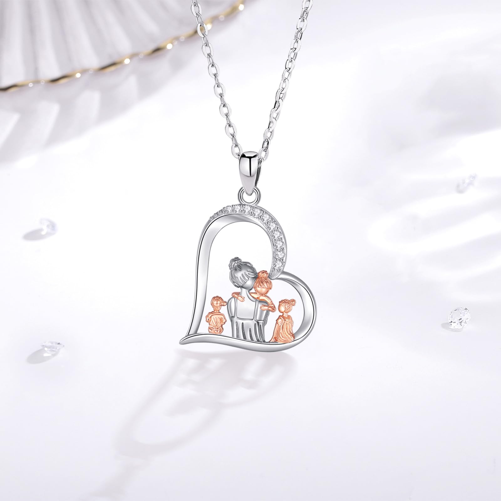 INFUSEU Collier Mere Fille Bijoux, Argent Sterling 925 Personnalisé PréNom Femme Cadeau Pendentif Enceinte Original Fete Des Meres Collier Maman