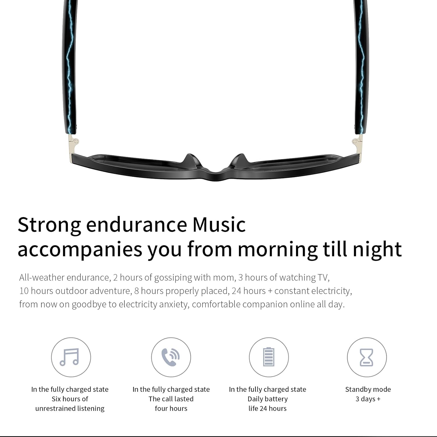 Smart Bluetooth Glasses Open-Ear Air Conduction - Voice Control, IP68 Waterproof, 5H Playtime, 35g Lightweight for Running Cycling Commuting(Black)