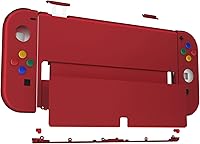 Vista 5 de eXtremeRate Vampire Red Soft Touch - Juego completo de carcasa para Nintendo Switch OLED, placa trasera de consola de repuesto y soporte de metal