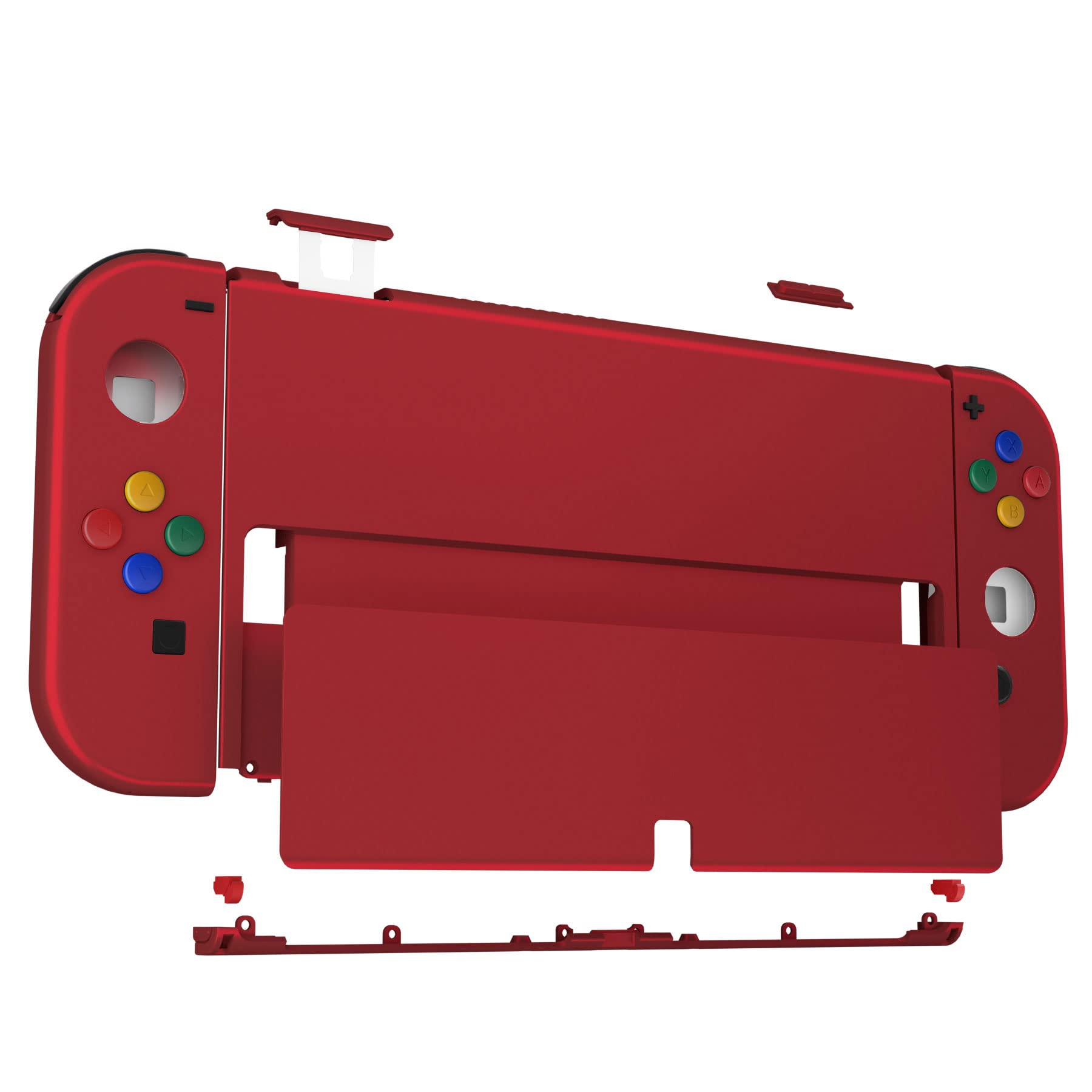 eXtremeRate Cover Pulsanti Tasti Ricambio per Nintendo Switch OLED Console Joycon,Custodia Posteriore Controller Scocca&Supporto Kickstand Metallo per Nintendo Switch OLED-Rosso Vampiro