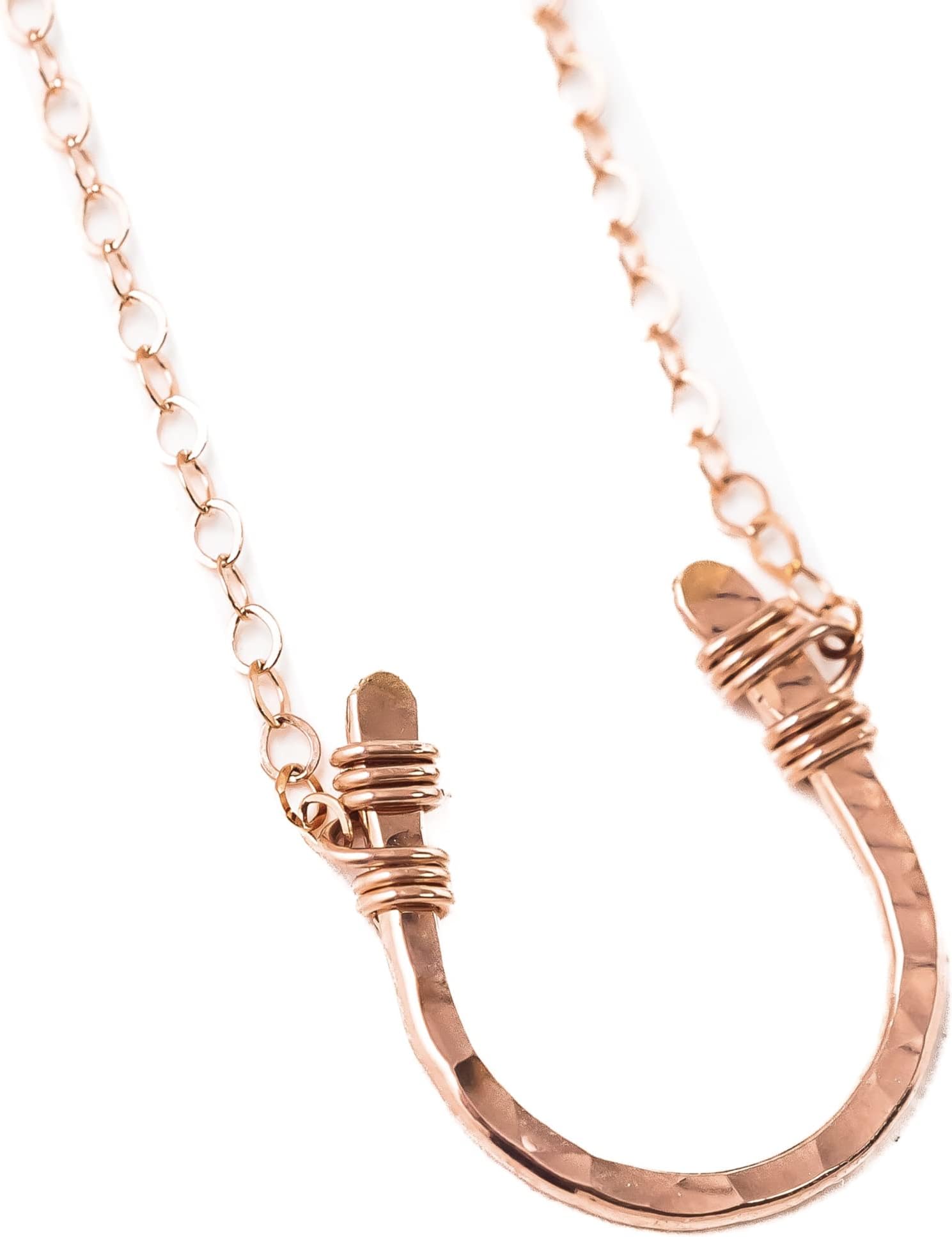 Lucky Horseshoe Necklace Rose Gold Filled Hammered 18 inch chain length